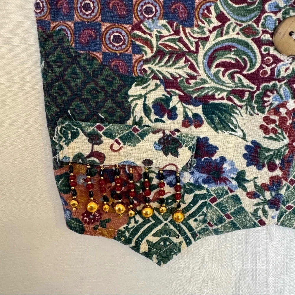 Vintage Definitely California Kids Tapestry Vest Floral Beaded Fringe Cropped